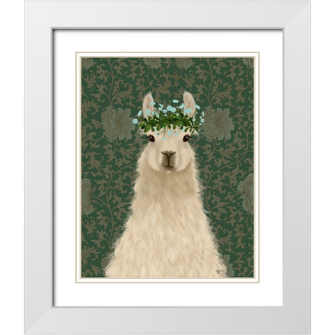Llama Bohemian 1 White Modern Wood Framed Art Print with Double Matting by Fab Funky