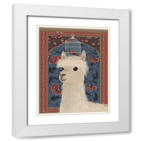 Llama and Birdcage White Modern Wood Framed Art Print with Double Matting by Fab Funky