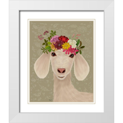 Goat Bohemian 2 White Modern Wood Framed Art Print with Double Matting by Fab Funky