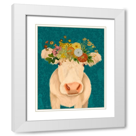 Cow Cream Bohemian 1 White Modern Wood Framed Art Print with Double Matting by Fab Funky