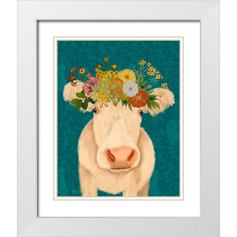 Cow Cream Bohemian 1 White Modern Wood Framed Art Print with Double Matting by Fab Funky