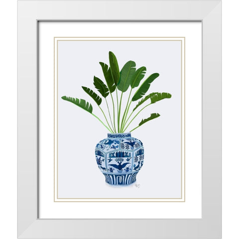 Chinoiserie Vase 5, With Plant White Modern Wood Framed Art Print with Double Matting by Fab Funky
