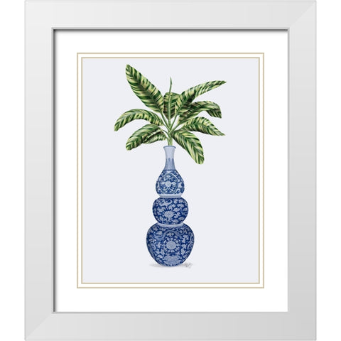 Chinoiserie Vase 7, With Plant White Modern Wood Framed Art Print with Double Matting by Fab Funky