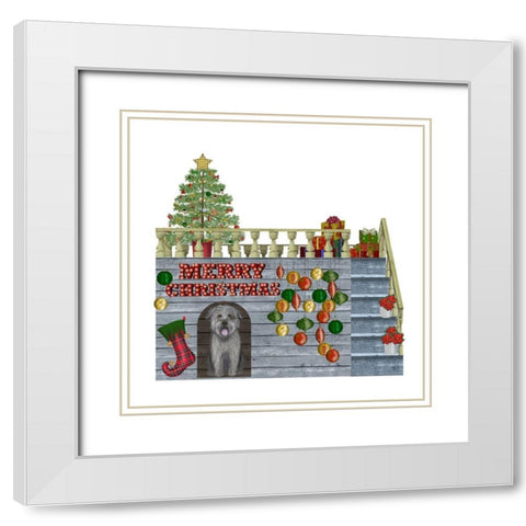 Christmas Des - Christmas Kennel - Bauble White Modern Wood Framed Art Print with Double Matting by Fab Funky