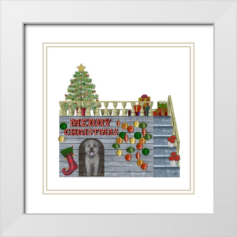 Christmas Des - Christmas Kennel - Bauble White Modern Wood Framed Art Print with Double Matting by Fab Funky
