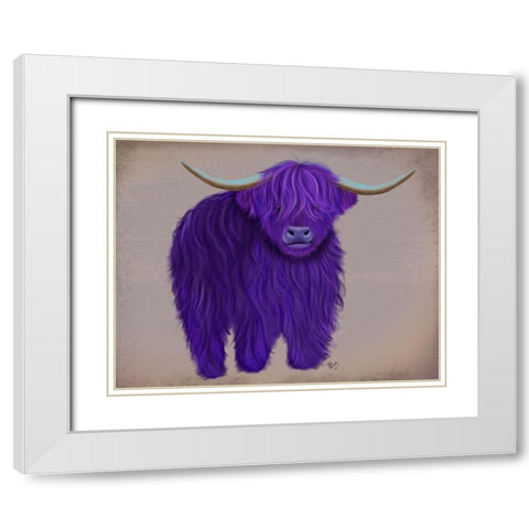 Highland Cow 5, Purple, Full White Modern Wood Framed Art Print with Double Matting by Fab Funky