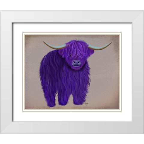 Highland Cow 5, Purple, Full White Modern Wood Framed Art Print with Double Matting by Fab Funky