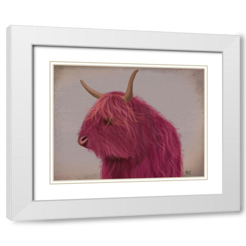 Highland Cow 4, Pink, Portrait White Modern Wood Framed Art Print with Double Matting by Fab Funky