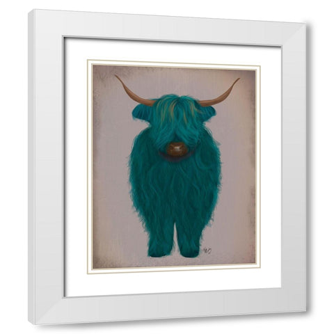 Highland Cow 3, Turquoise, Full White Modern Wood Framed Art Print with Double Matting by Fab Funky