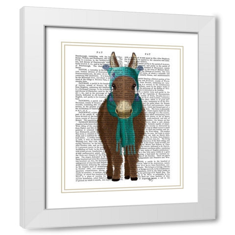 Donkey Blue Hat and Scarf Book Print White Modern Wood Framed Art Print with Double Matting by Fab Funky