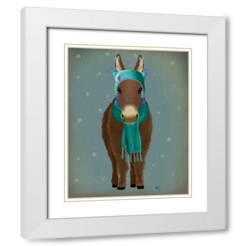Donkey Blue Hat and Scarf White Modern Wood Framed Art Print with Double Matting by Fab Funky