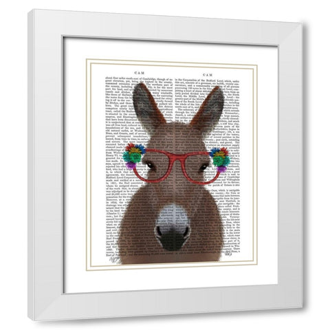 Donkey Red Flower Glasses Book Print White Modern Wood Framed Art Print with Double Matting by Fab Funky