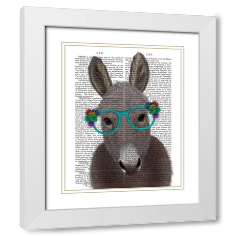 Donkey Turquoise Flower Glasses Book Print White Modern Wood Framed Art Print with Double Matting by Fab Funky