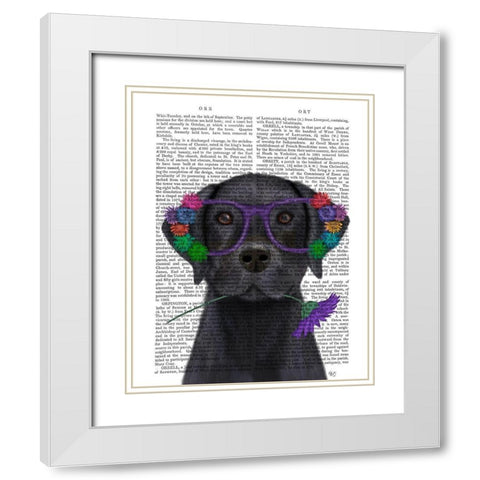 Black Labrador and Flower Glasses Book Print White Modern Wood Framed Art Print with Double Matting by Fab Funky
