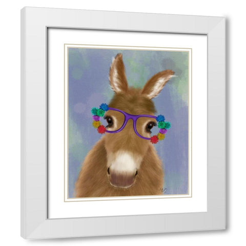 Donkey Purple Flower Glasses White Modern Wood Framed Art Print with Double Matting by Fab Funky