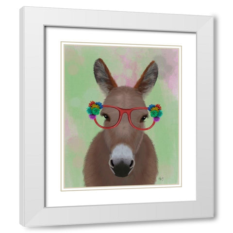Donkey Red Flower Glasses White Modern Wood Framed Art Print with Double Matting by Fab Funky