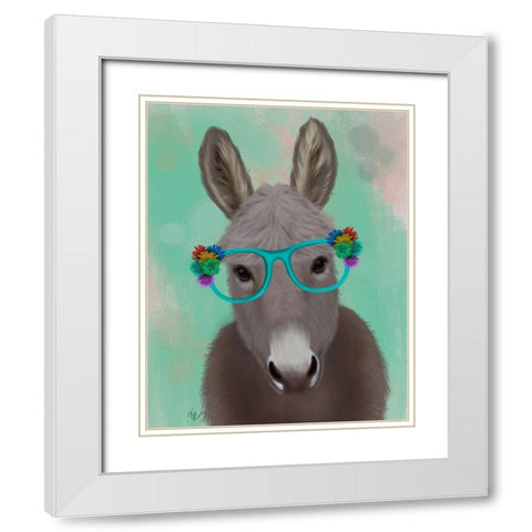 Donkey Turquoise Flower Glasses White Modern Wood Framed Art Print with Double Matting by Fab Funky