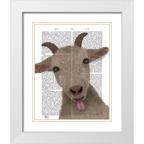 Funny Farm Goat 2 Book Print White Modern Wood Framed Art Print with Double Matting by Fab Funky
