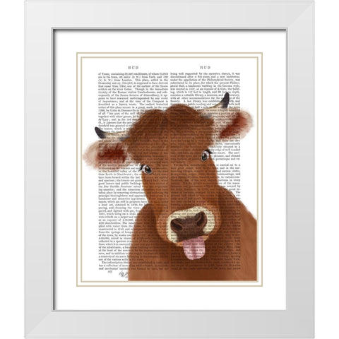 Funny Farm Cow 2 Book Print White Modern Wood Framed Art Print with Double Matting by Fab Funky