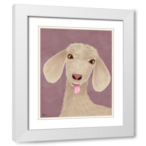 Funny Farm Goat 1 White Modern Wood Framed Art Print with Double Matting by Fab Funky