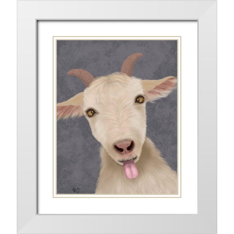 Funny Farm Goat 2 White Modern Wood Framed Art Print with Double Matting by Fab Funky