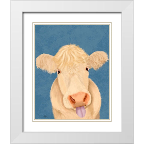 Funny Farm Cow 1 White Modern Wood Framed Art Print with Double Matting by Fab Funky