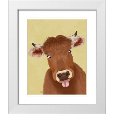 Funny Farm Cow 2 White Modern Wood Framed Art Print with Double Matting by Fab Funky