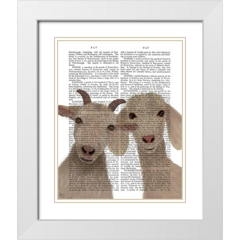 Goat Duo, Looking at You Book Print White Modern Wood Framed Art Print with Double Matting by Fab Funky