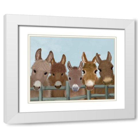 Donkey Herd at Fence White Modern Wood Framed Art Print with Double Matting by Fab Funky