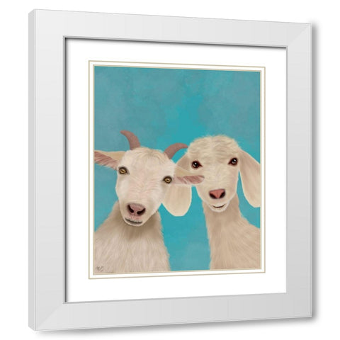 Goat Duo, Looking at You White Modern Wood Framed Art Print with Double Matting by Fab Funky