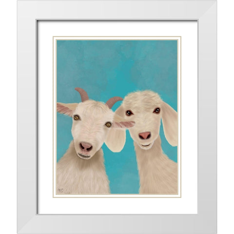 Goat Duo, Looking at You White Modern Wood Framed Art Print with Double Matting by Fab Funky