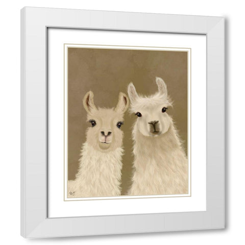 Llama Duo, Looking at You White Modern Wood Framed Art Print with Double Matting by Fab Funky