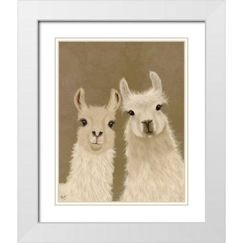 Llama Duo, Looking at You White Modern Wood Framed Art Print with Double Matting by Fab Funky