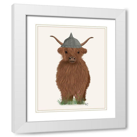 Highland Cow Viking White Modern Wood Framed Art Print with Double Matting by Fab Funky