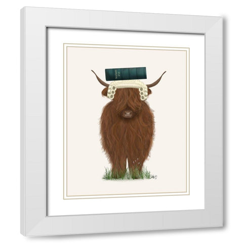 Highland Cow Lawyer White Modern Wood Framed Art Print with Double Matting by Fab Funky