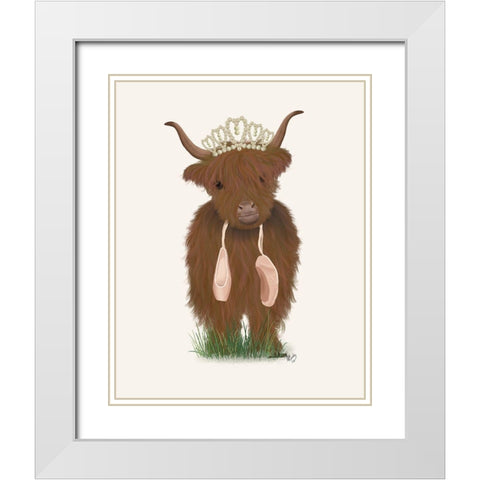 Highland Cow Ballet White Modern Wood Framed Art Print with Double Matting by Fab Funky