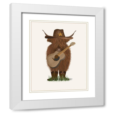 Cow Cowboy White Modern Wood Framed Art Print with Double Matting by Fab Funky