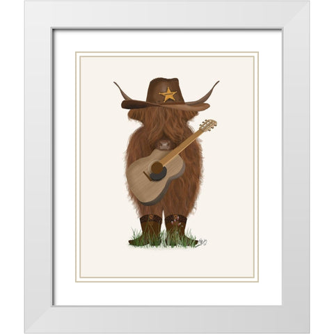Cow Cowboy White Modern Wood Framed Art Print with Double Matting by Fab Funky