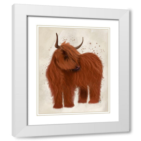 Highland Cow 2, Full White Modern Wood Framed Art Print with Double Matting by Fab Funky