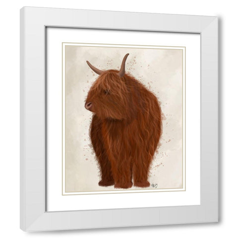 Highland Cow 4, Full White Modern Wood Framed Art Print with Double Matting by Fab Funky