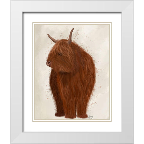 Highland Cow 4, Full White Modern Wood Framed Art Print with Double Matting by Fab Funky