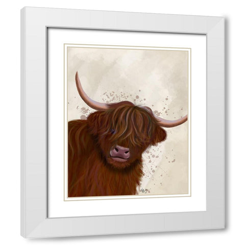 Highland Cow 5, Portrait White Modern Wood Framed Art Print with Double Matting by Fab Funky