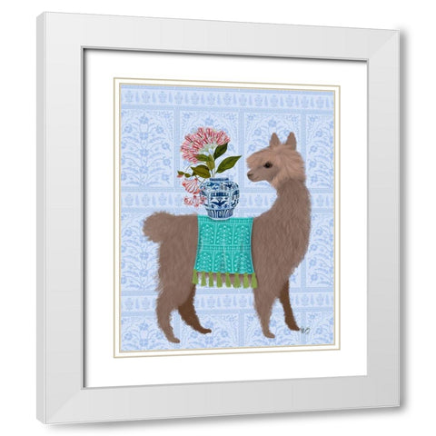 Llama Chinoiserie 1 White Modern Wood Framed Art Print with Double Matting by Fab Funky