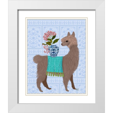 Llama Chinoiserie 1 White Modern Wood Framed Art Print with Double Matting by Fab Funky