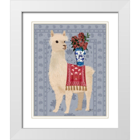 Llama Chinoiserie 2 White Modern Wood Framed Art Print with Double Matting by Fab Funky