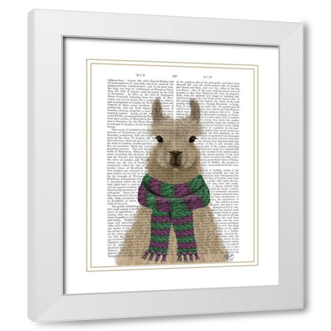 Llama with Purple Scarf, Portrait Book Print White Modern Wood Framed Art Print with Double Matting by Fab Funky