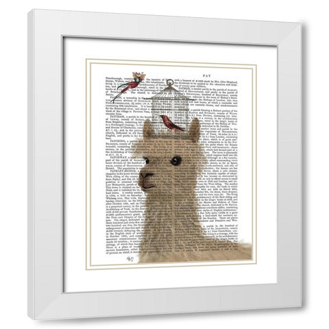 Llama and Birdcage Book Print White Modern Wood Framed Art Print with Double Matting by Fab Funky