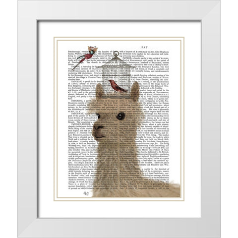Llama and Birdcage Book Print White Modern Wood Framed Art Print with Double Matting by Fab Funky