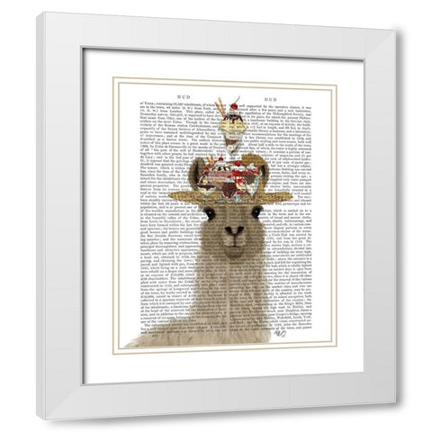 Llama Ice Cream Hat Book Print White Modern Wood Framed Art Print with Double Matting by Fab Funky