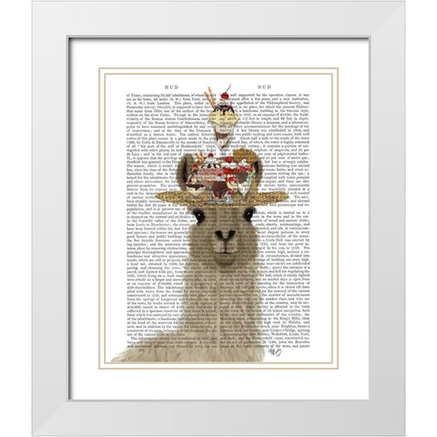 Llama Ice Cream Hat Book Print White Modern Wood Framed Art Print with Double Matting by Fab Funky